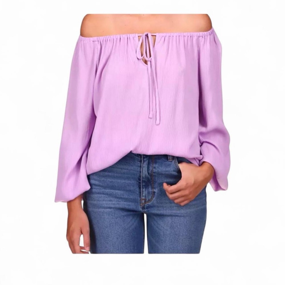 Sanctuary Lavender Size Large Tie Neck Blouse Balloon Sleeve Boho Romantic Gauzy